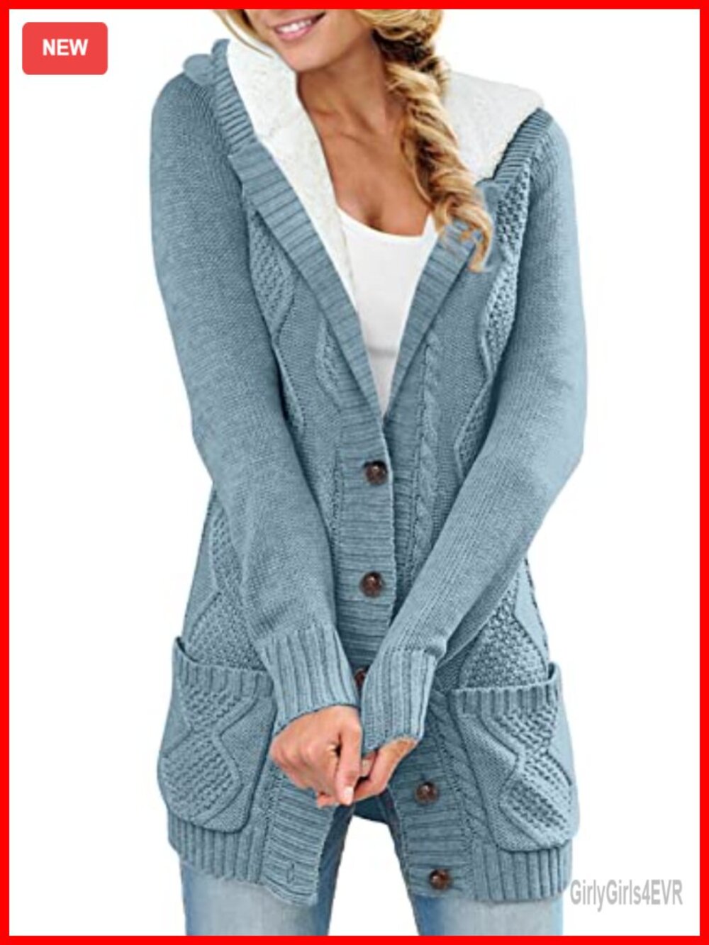 Cable Knit Fleece Lined Hooded Cardigan Sweater